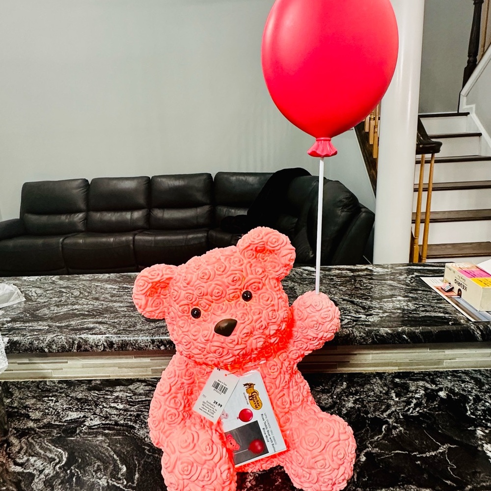 Cracker Barrel Pink Rose Teddy Bear with Red Balloon